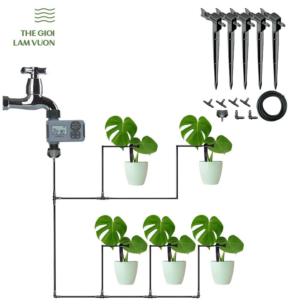 Bộ kit tưới nhỏ giọt cây trồng trong chậu Teco Delta Drip kèm hẹn giờ tự động